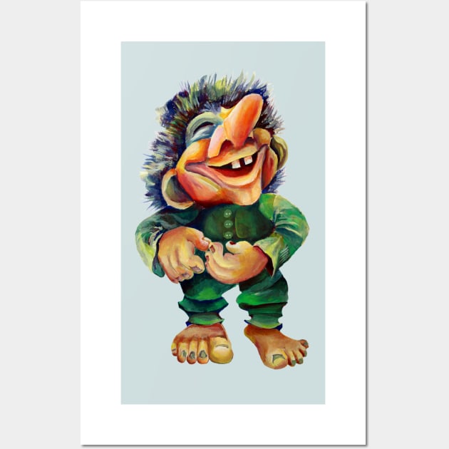 Funny Norse Troll Watercolor Illustration Wall Art by Nisuris Art